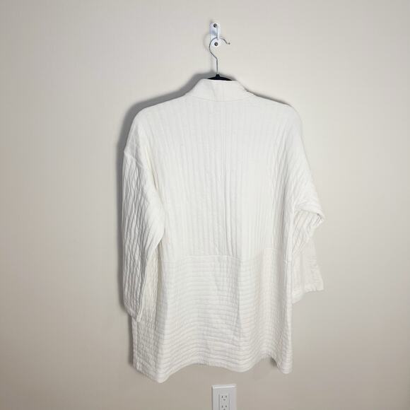 New Eileen Fisher Soft White High Collar Long Blazer Jacket Medium Petite - Picture 5 of 8